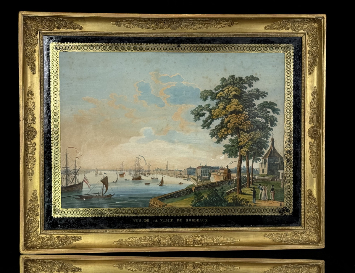 Large 19th Century Gouache (neapolitan Painter) "view Of The City Of Bordeaux"