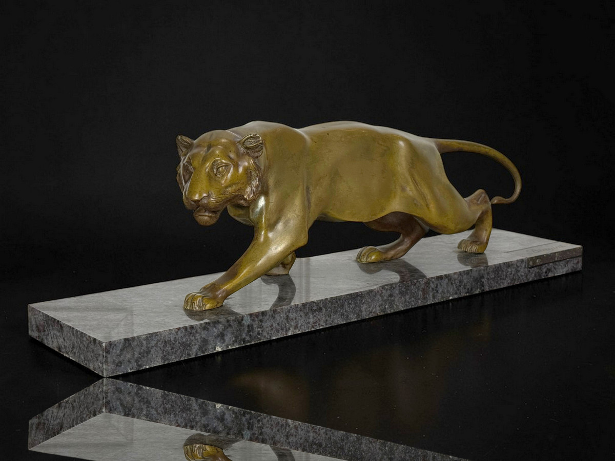 Large Patinated Bronze Signed By Alfredo Biagini (1886-1952) On A Marble Base-photo-2