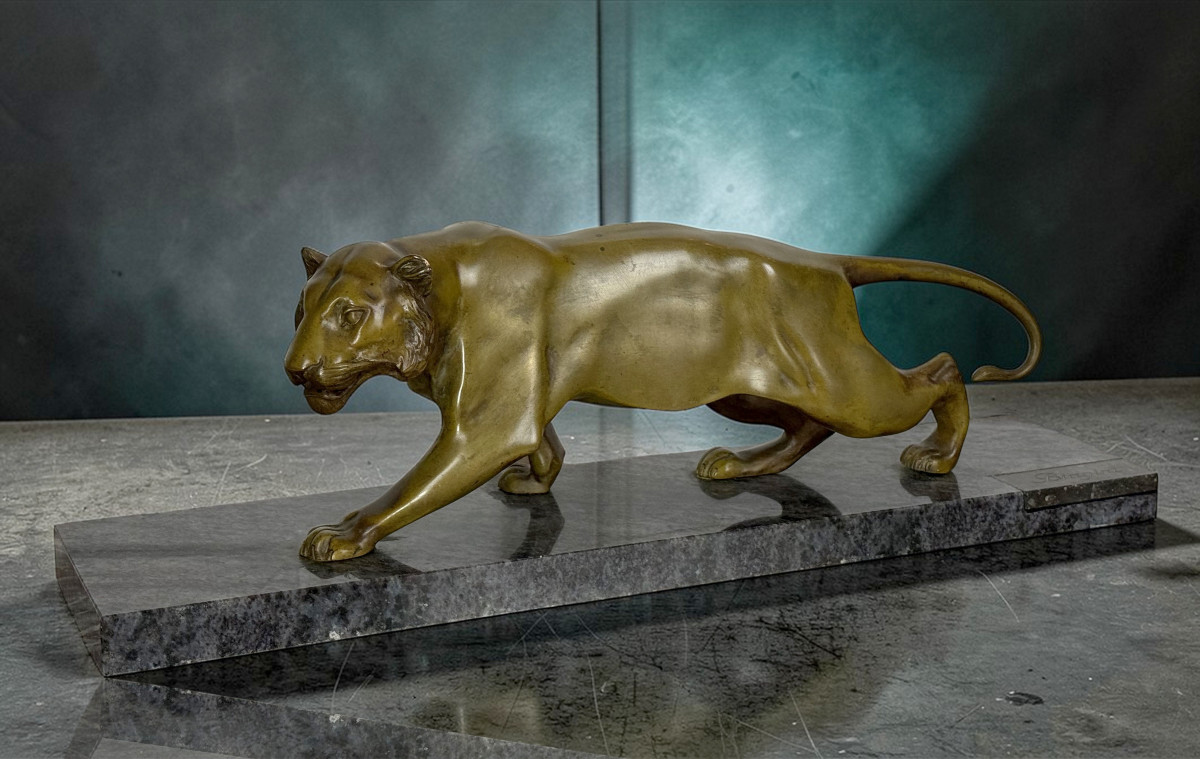 Large Patinated Bronze Signed By Alfredo Biagini (1886-1952) On A Marble Base-photo-3