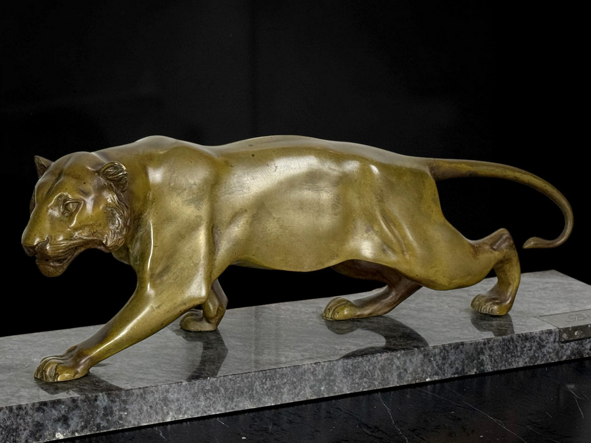 Large Patinated Bronze Signed By Alfredo Biagini (1886-1952) On A Marble Base-photo-4