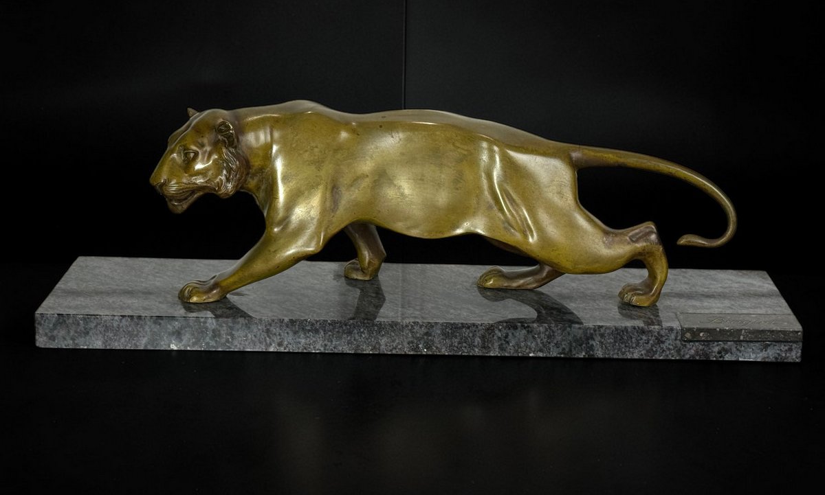 Large Patinated Bronze Signed By Alfredo Biagini (1886-1952) On A Marble Base-photo-2