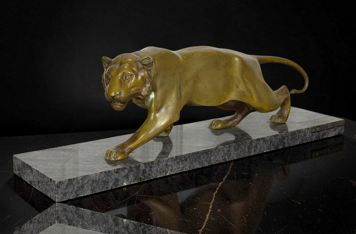 Large Patinated Bronze Signed By Alfredo Biagini (1886-1952) On A Marble Base