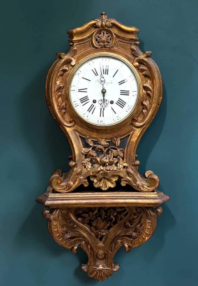Louis XV Style Gilt Wood Clock And Console "planchon Movement"-photo-2
