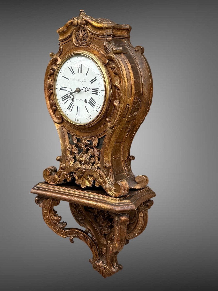 Louis XV Style Gilt Wood Clock And Console "planchon Movement"-photo-3
