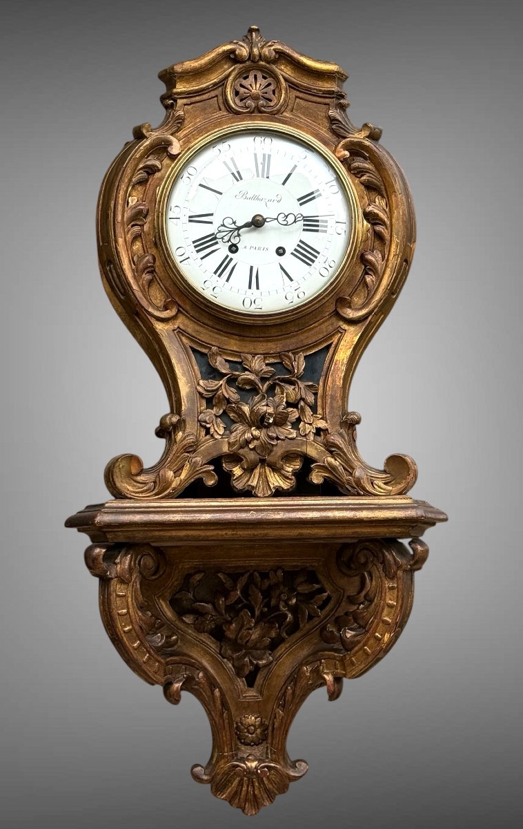 Louis XV Style Gilt Wood Clock And Console "planchon Movement"-photo-4