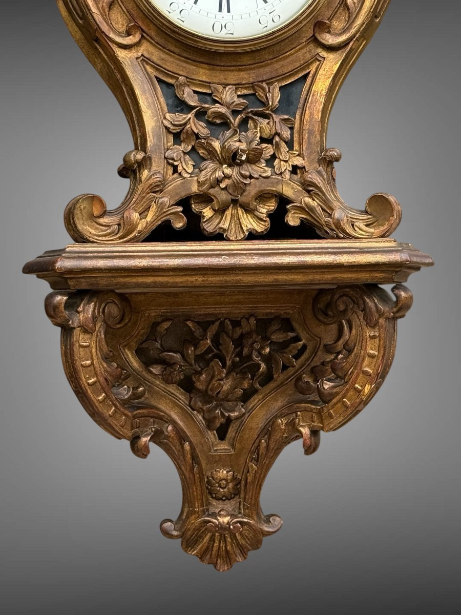Louis XV Style Gilt Wood Clock And Console "planchon Movement"-photo-6