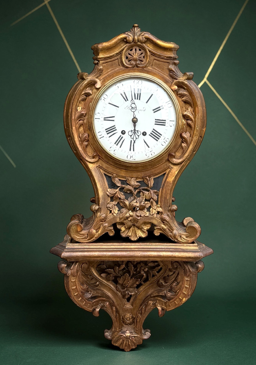 Louis XV Style Gilt Wood Clock And Console "planchon Movement"