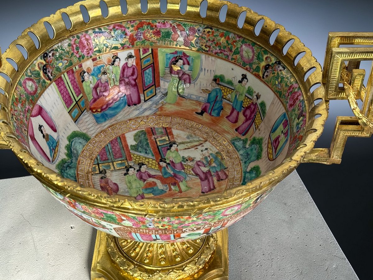 China / Canton Porcelain Cup With Gilt Bronze Mill Circa 1880-photo-2