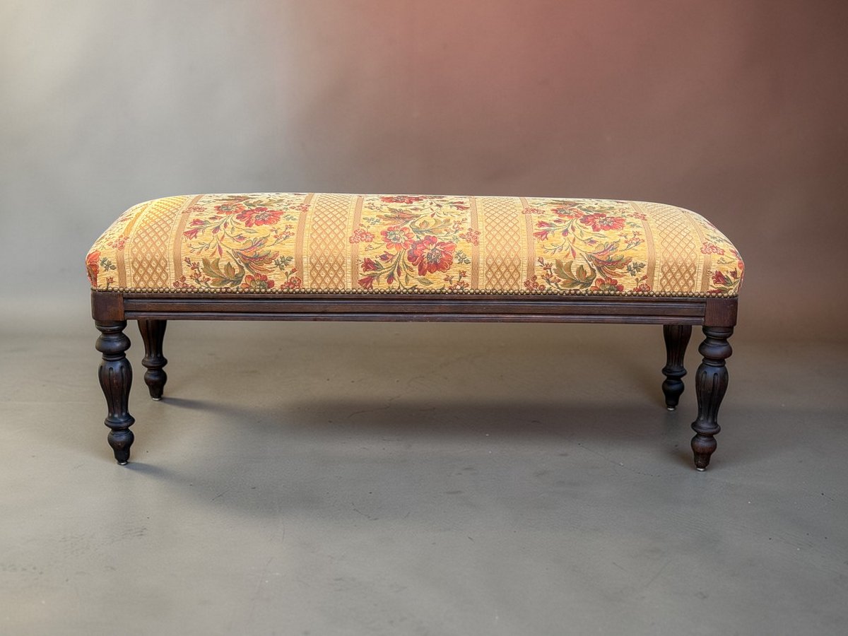 Napoleon III Period Oak And Well-upholstered Office Bench/bench-photo-2