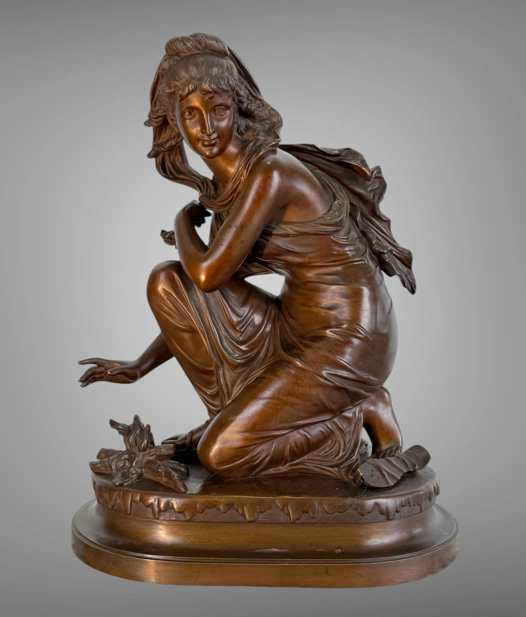 SCULPTURE EN BRONZE SIGNÉ DE ÉMILE LAURENT 1832 / 1898 REPRÉSENTANT UNE FEMME-photo-2