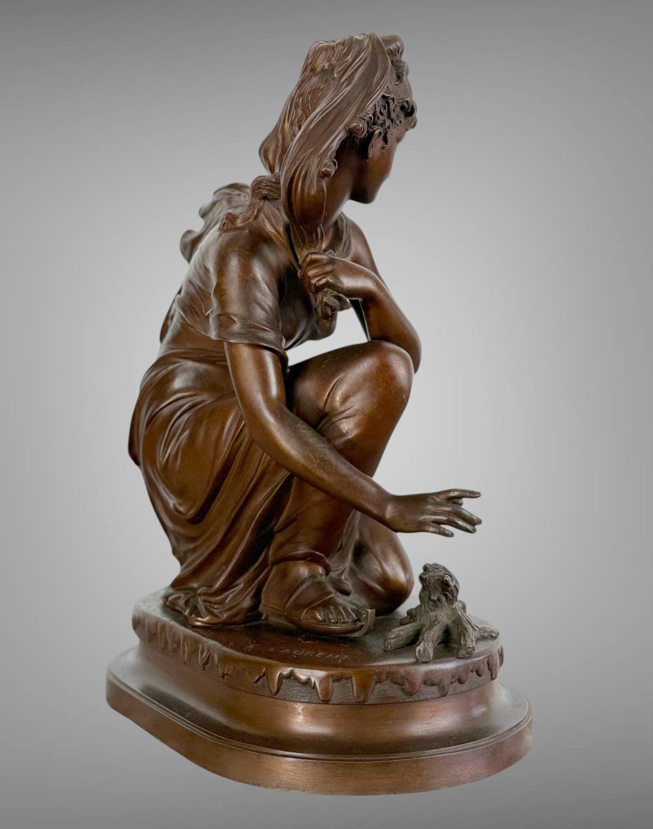 SCULPTURE EN BRONZE SIGNÉ DE ÉMILE LAURENT 1832 / 1898 REPRÉSENTANT UNE FEMME-photo-4