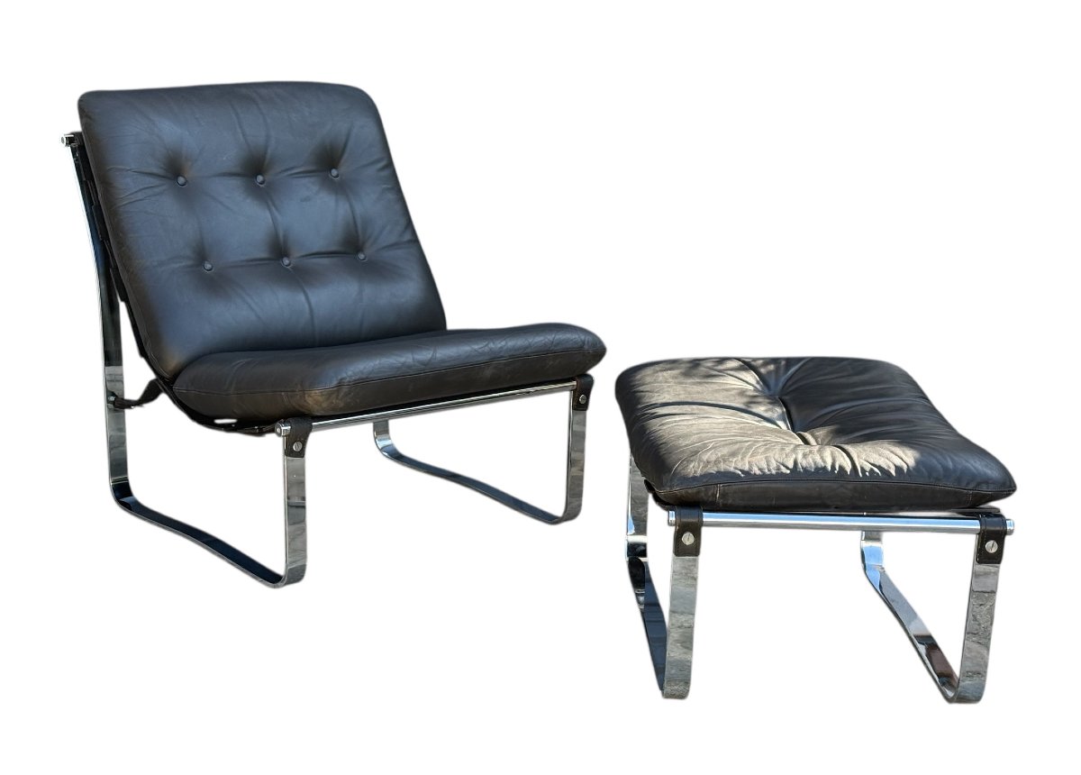 Leather Chair And Ottoman By Ico Parisi For Mim Roma, Italy, 1960s-photo-4