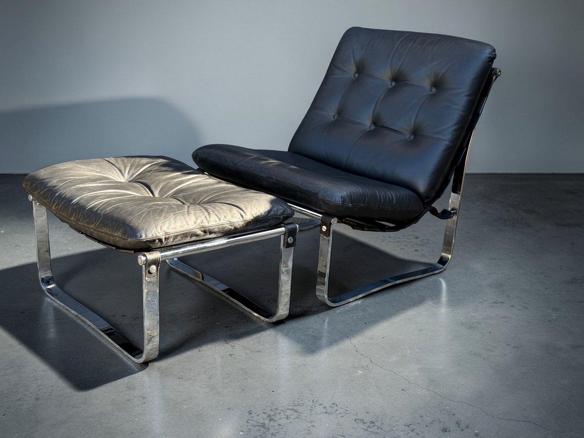 Leather Chair And Ottoman By Ico Parisi For Mim Roma, Italy, 1960s-photo-3