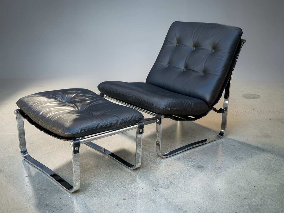 Leather Chair And Ottoman By Ico Parisi For Mim Roma, Italy, 1960s-photo-4