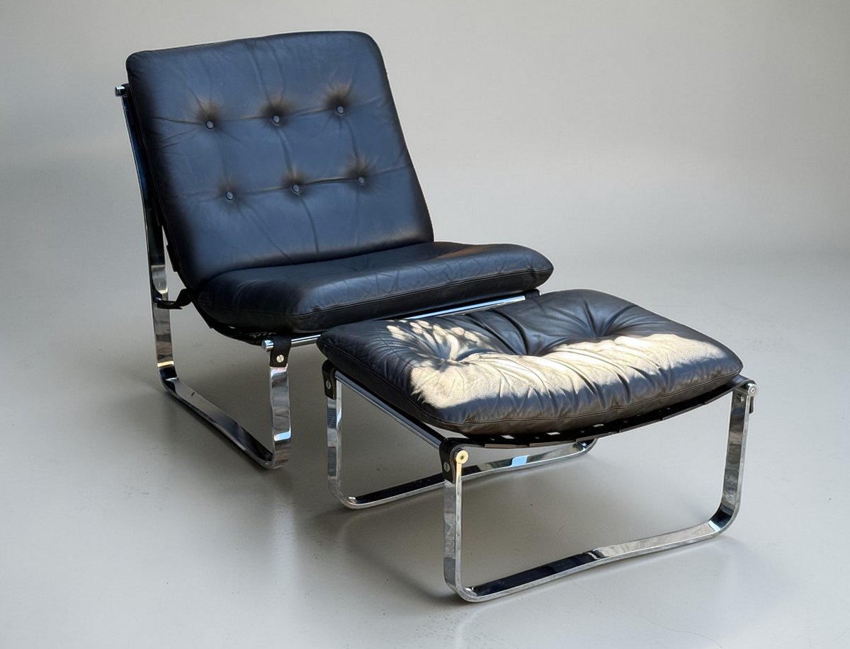 Leather Chair And Ottoman By Ico Parisi For Mim Roma, Italy, 1960s-photo-5