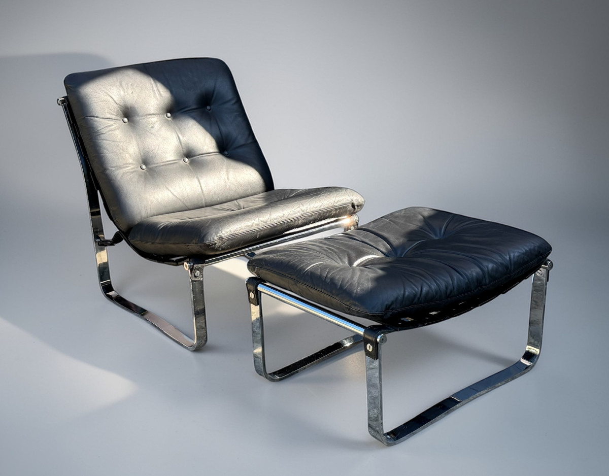 Leather Chair And Ottoman By Ico Parisi For Mim Roma, Italy, 1960s