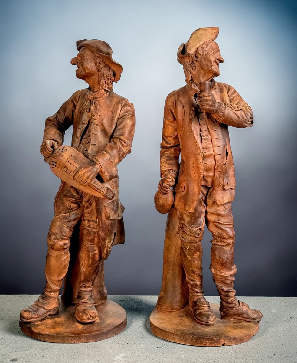 Pair Of 18th Century Terracotta Figures Signed "holain 1761" French School -photo-2