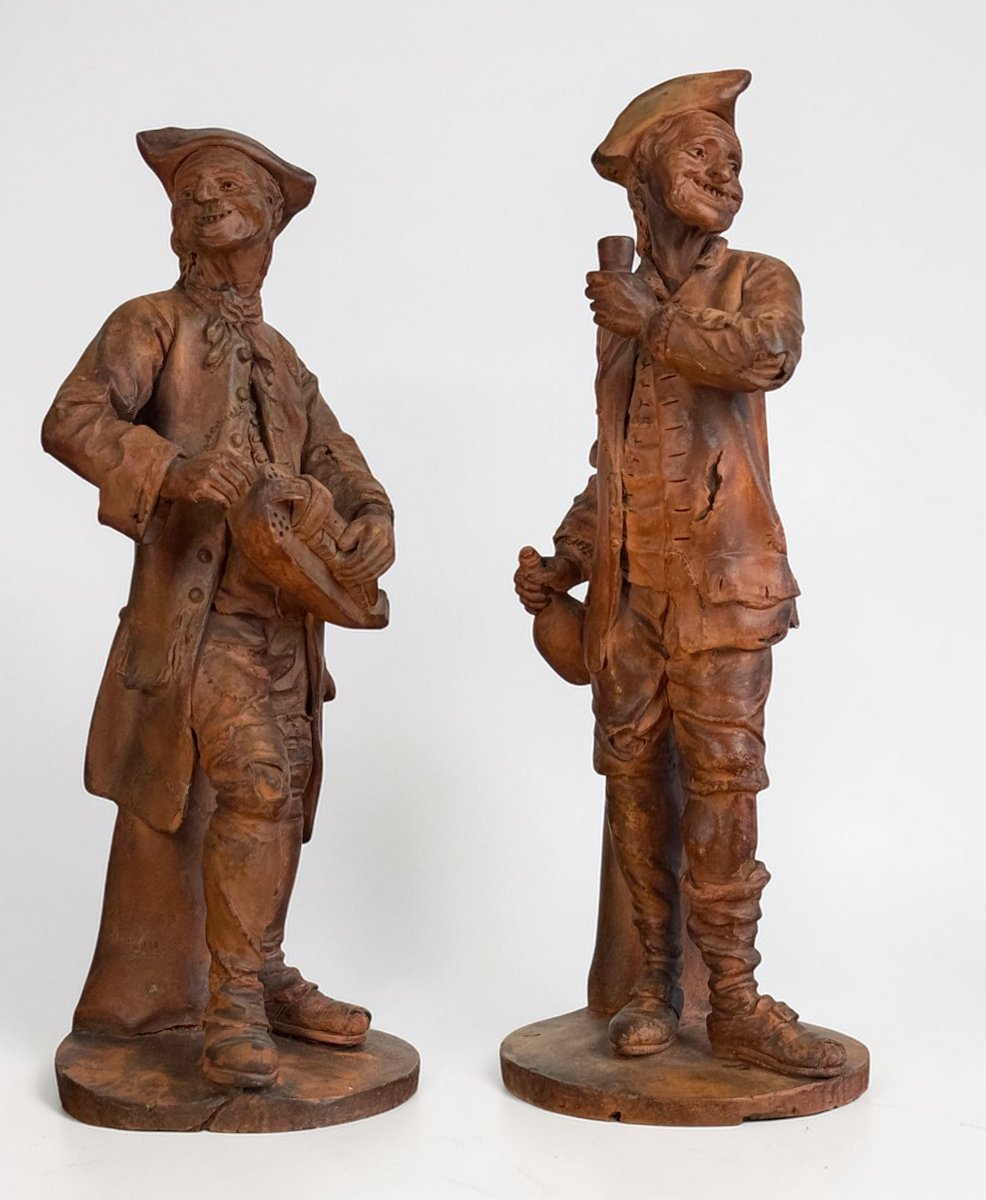 Pair Of 18th Century Terracotta Figures Signed "holain 1761" French School -photo-4