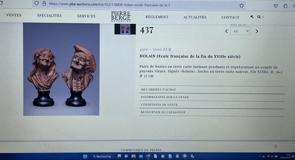 Pair Of 18th Century Terracotta Figures Signed "holain 1761" French School -photo-1