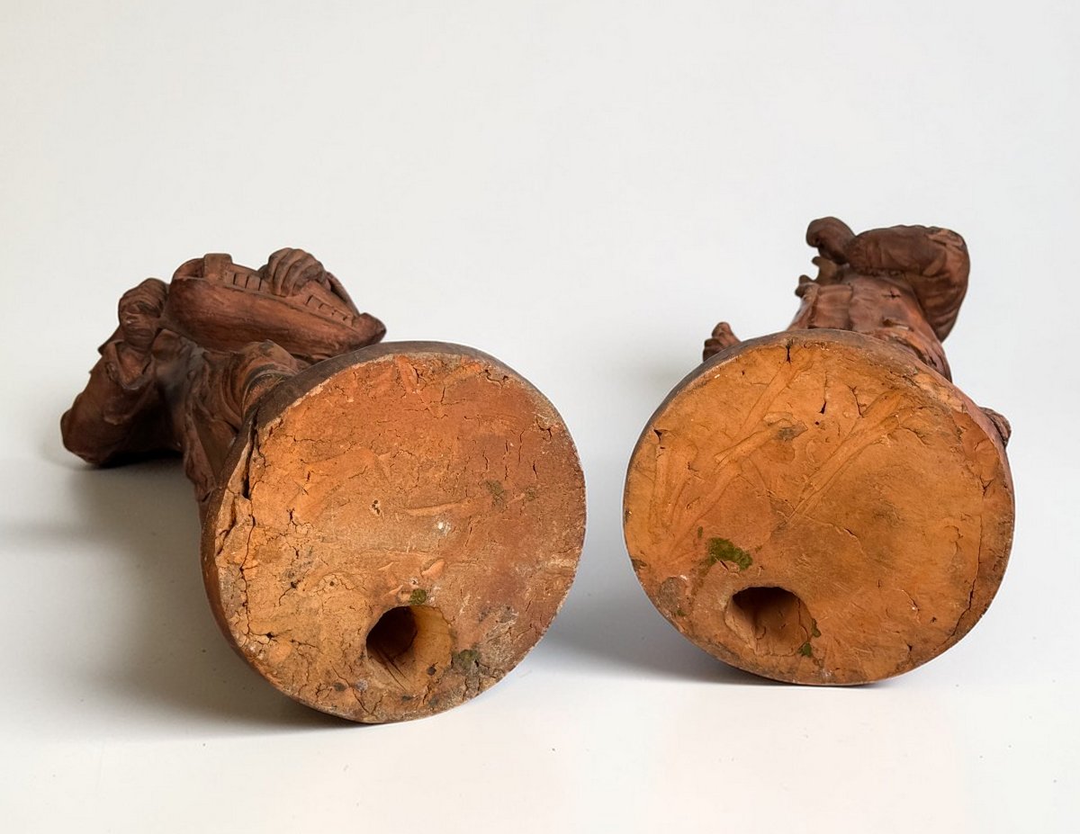 Pair Of 18th Century Terracotta Figures Signed "holain 1761" French School -photo-8