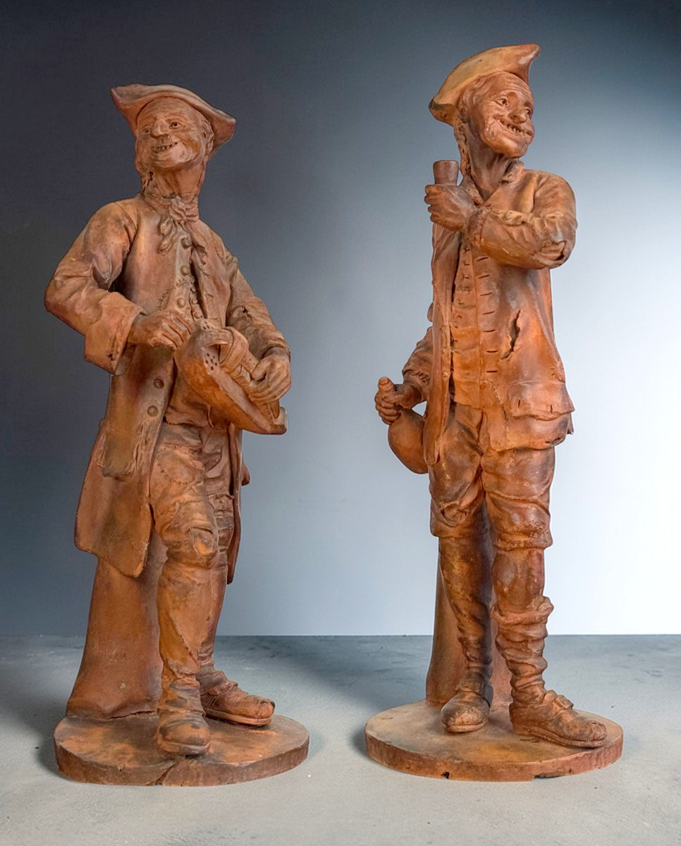 Pair Of 18th Century Terracotta Figures Signed "holain 1761" French School 