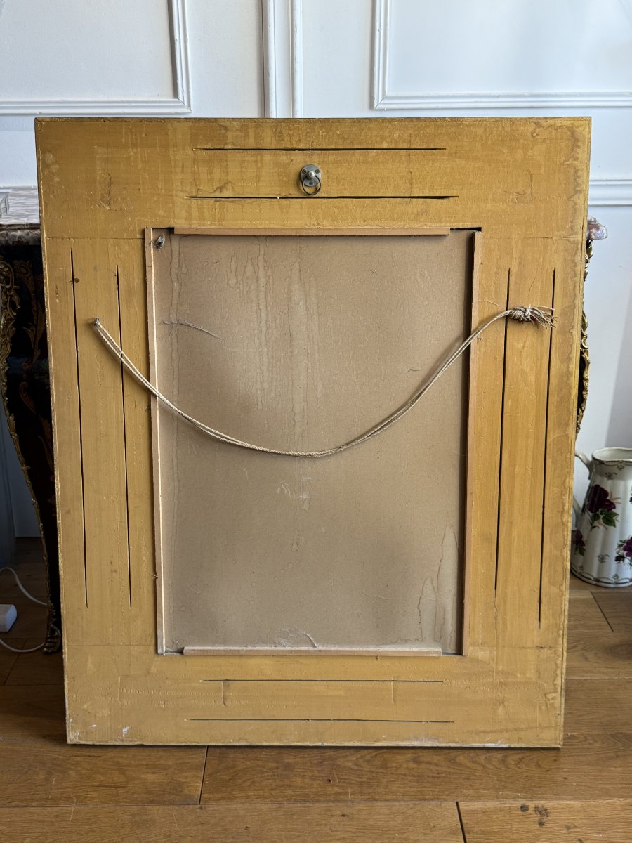 MIROIR ANCIEN EN LAQUE DE CHINE A DECOR PASTORALE ASIATIQUE DIT " CHINOISERIE "-photo-7