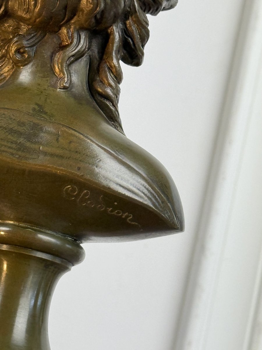Bronze Bust Of A Young Woman With A Green Patina, Signed "clodion 1738 - 1814"-photo-4