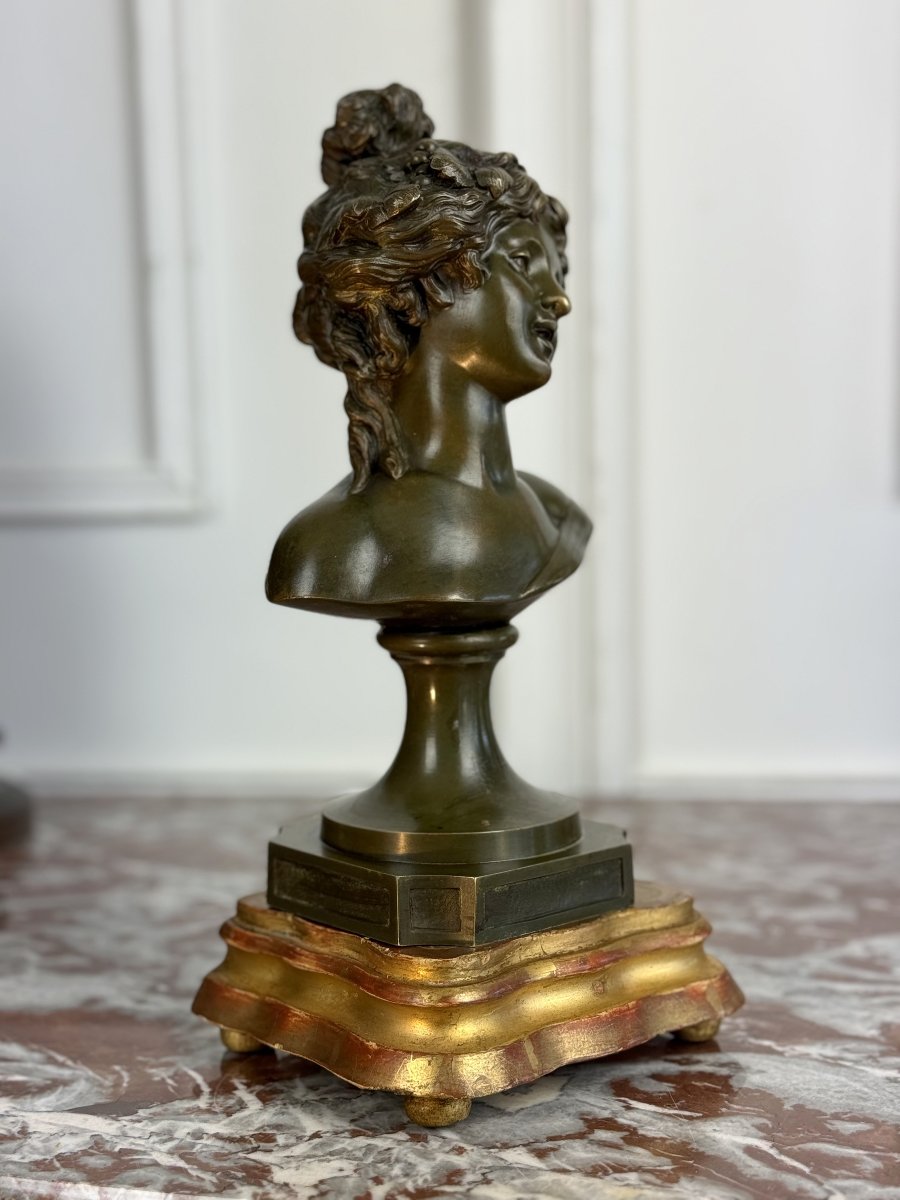 Bronze Bust Of A Young Woman With A Green Patina, Signed "clodion 1738 - 1814"-photo-7