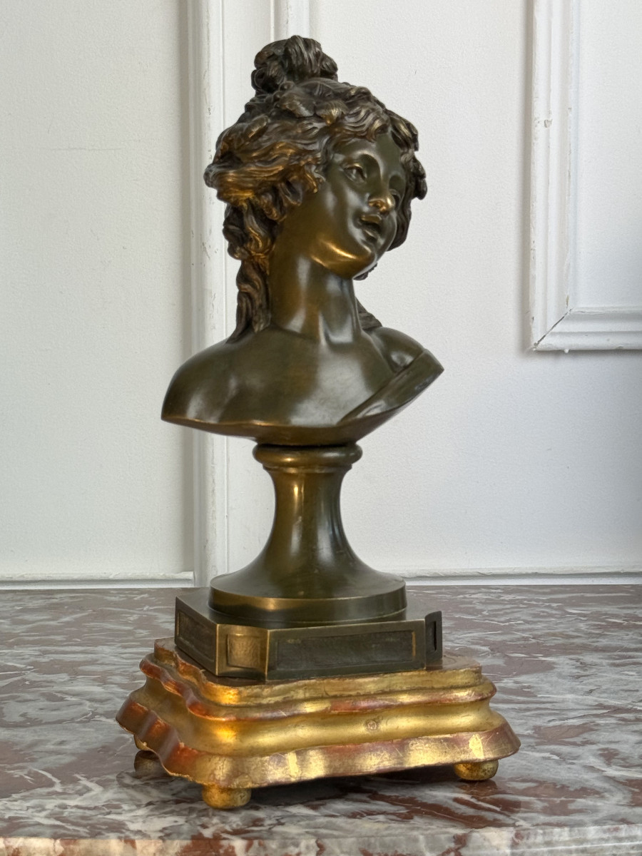 Bronze Bust Of A Young Woman With A Green Patina, Signed "clodion 1738 - 1814"