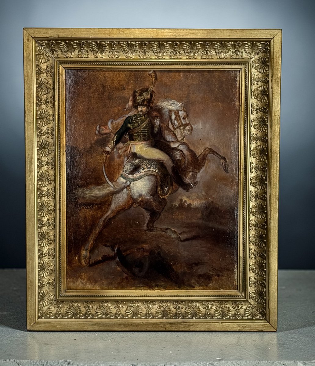 Painting / Oil On Panel From The 19th Century Depicting A Napoleonic Rider-photo-3