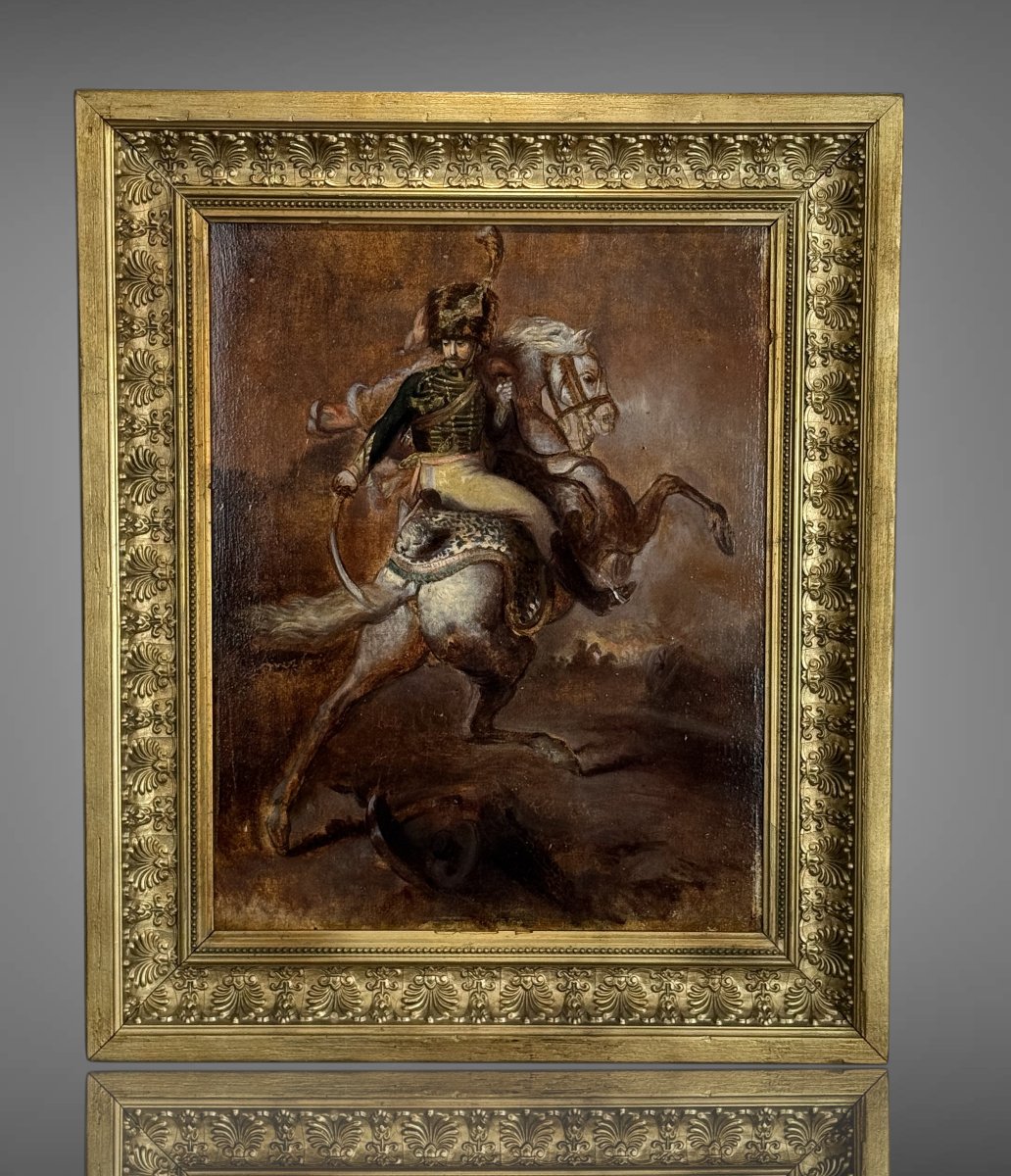 Painting / Oil On Panel From The 19th Century Depicting A Napoleonic Rider-photo-4