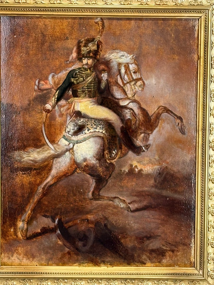 Painting / Oil On Panel From The 19th Century Depicting A Napoleonic Rider-photo-1