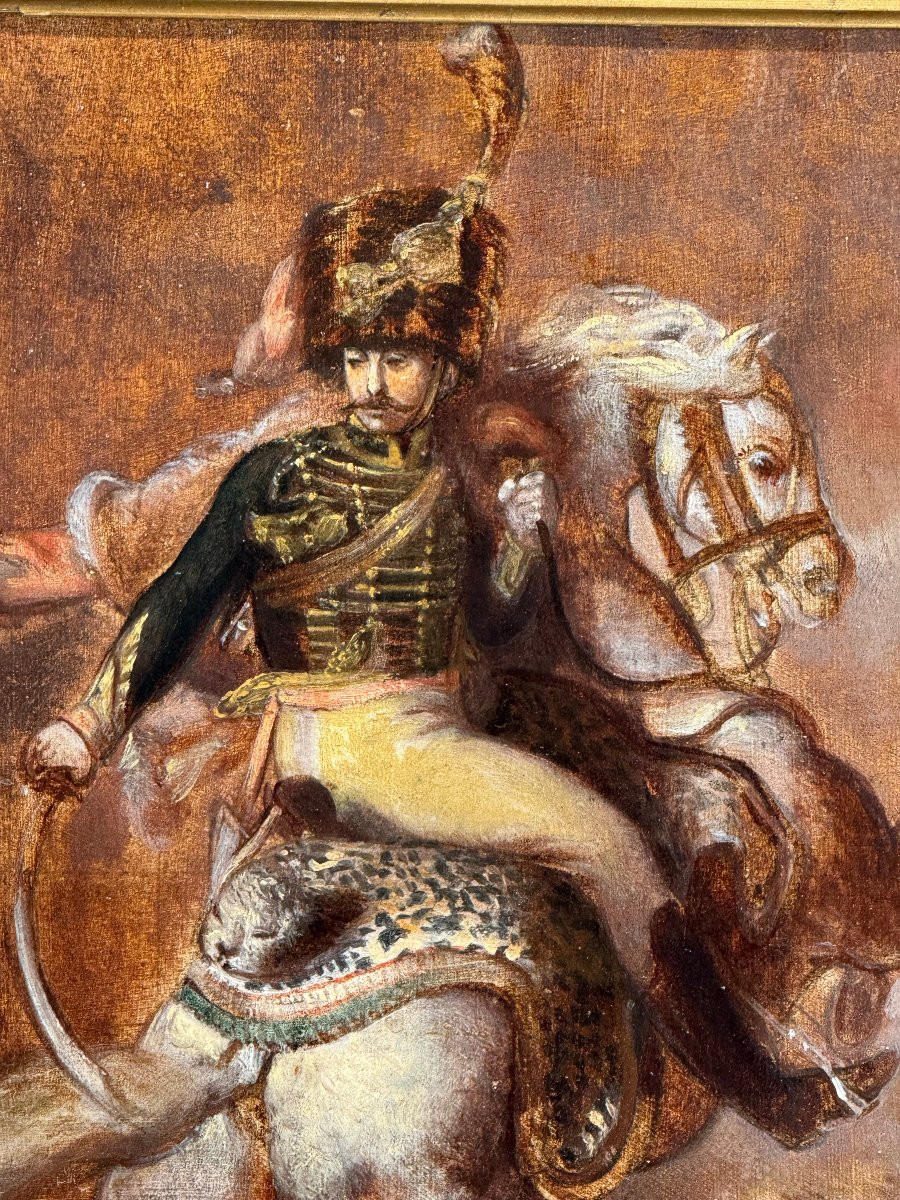 Painting / Oil On Panel From The 19th Century Depicting A Napoleonic Rider-photo-2