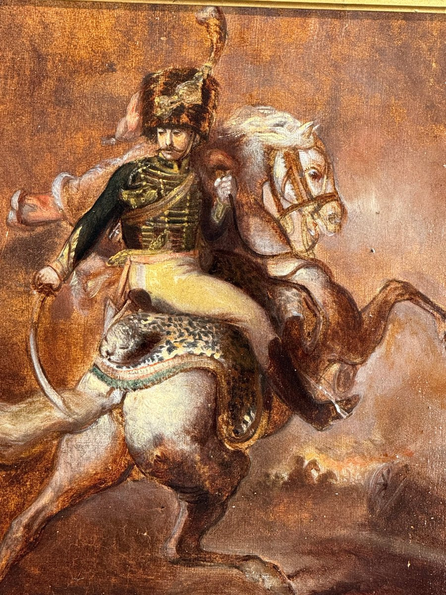 Painting / Oil On Panel From The 19th Century Depicting A Napoleonic Rider-photo-4