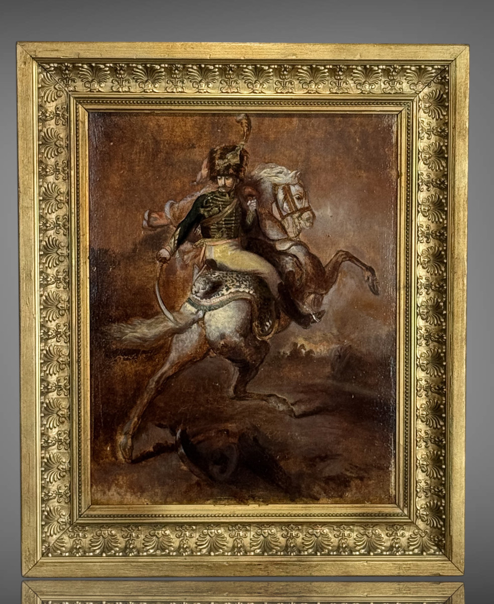 Painting / Oil On Panel From The 19th Century Depicting A Napoleonic Rider