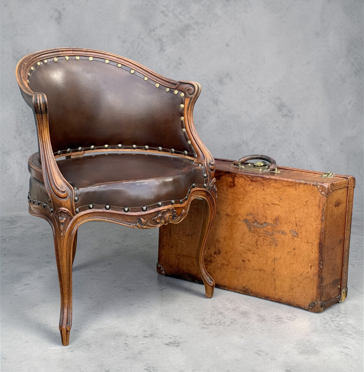 Walnut Office Chair With Gondola Back, Louis XV Style, 1900s-photo-2