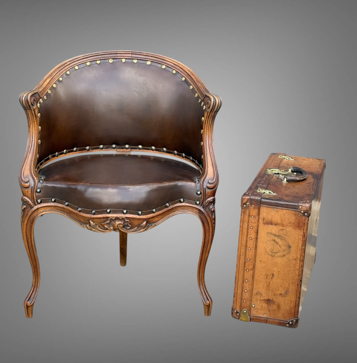 Walnut Office Chair With Gondola Back, Louis XV Style, 1900s-photo-3