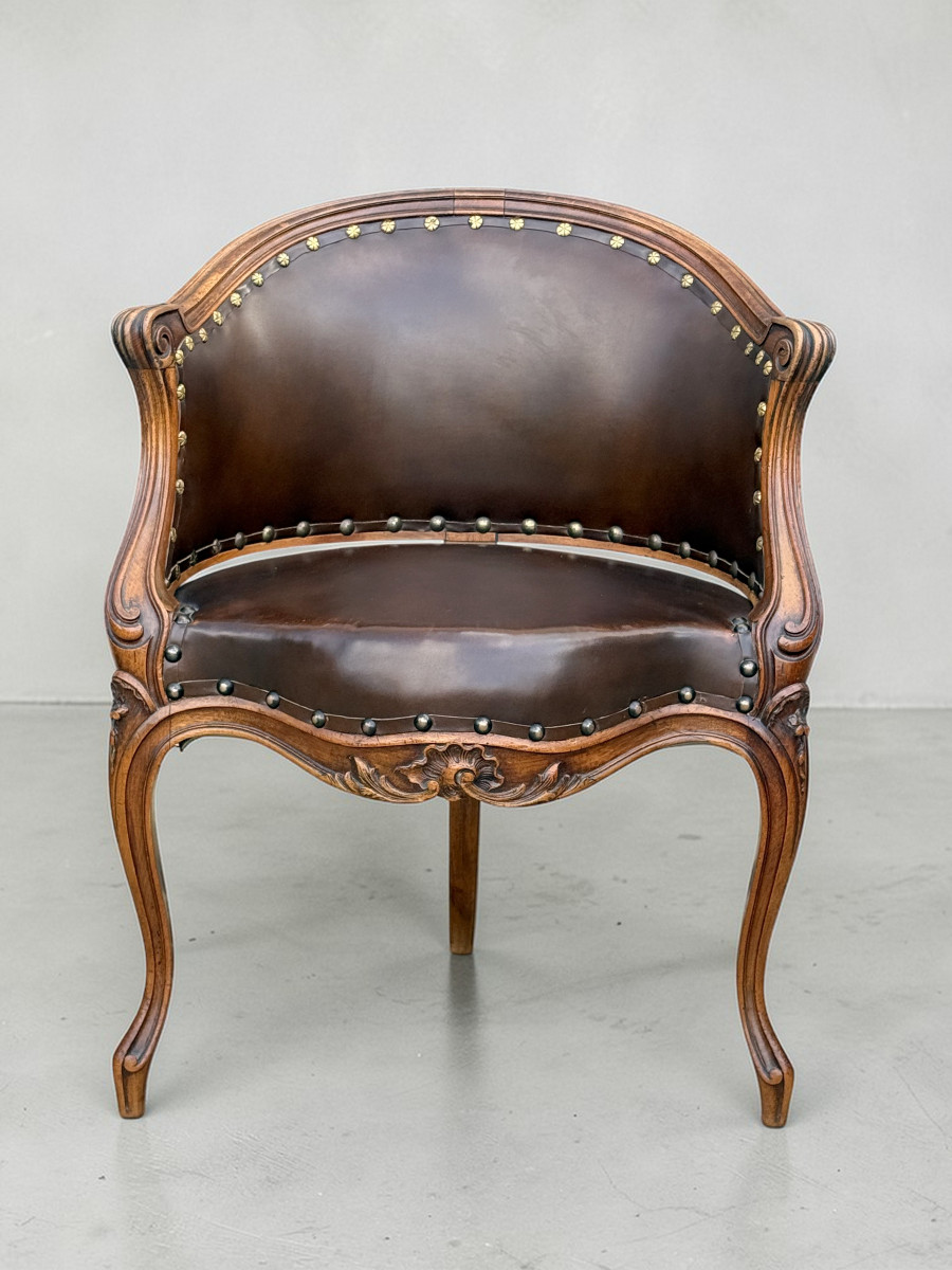 Walnut Office Chair With Gondola Back, Louis XV Style, 1900s-photo-4