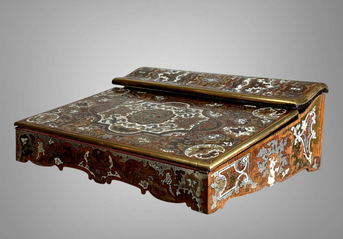 Marquetry Writing Desk With 2 Inkwells Napoleon III Period-photo-2