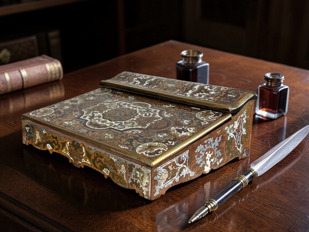 Marquetry Writing Desk With 2 Inkwells Napoleon III Period-photo-3