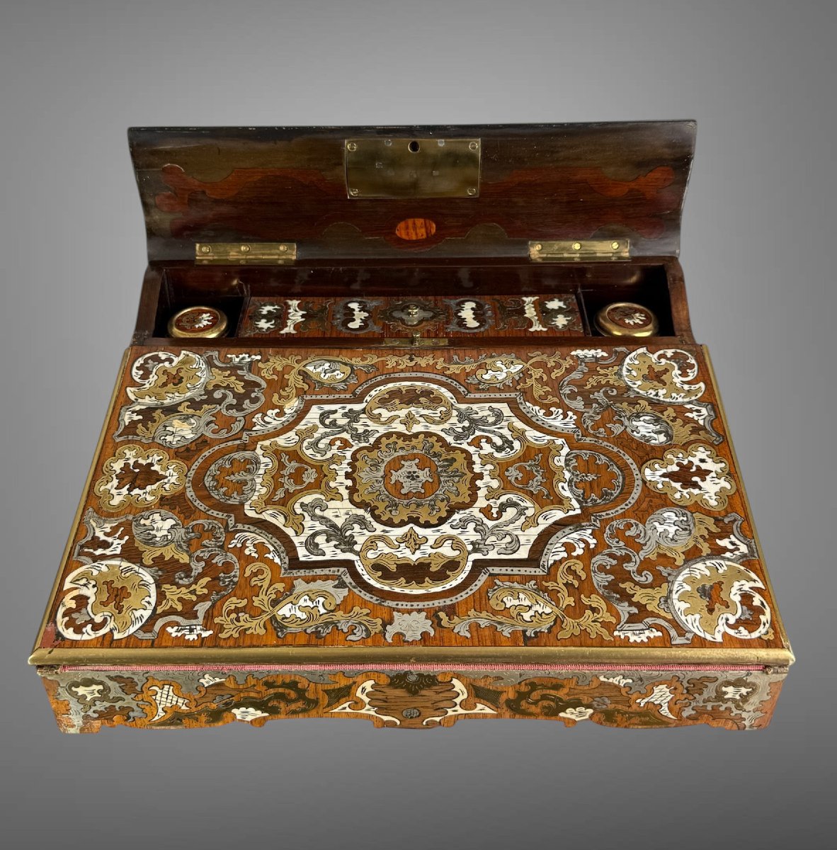 Marquetry Writing Desk With 2 Inkwells Napoleon III Period-photo-4