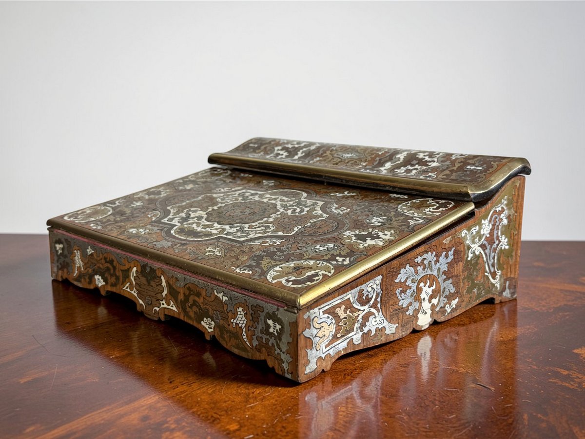 Marquetry Writing Desk With 2 Inkwells Napoleon III Period-photo-2