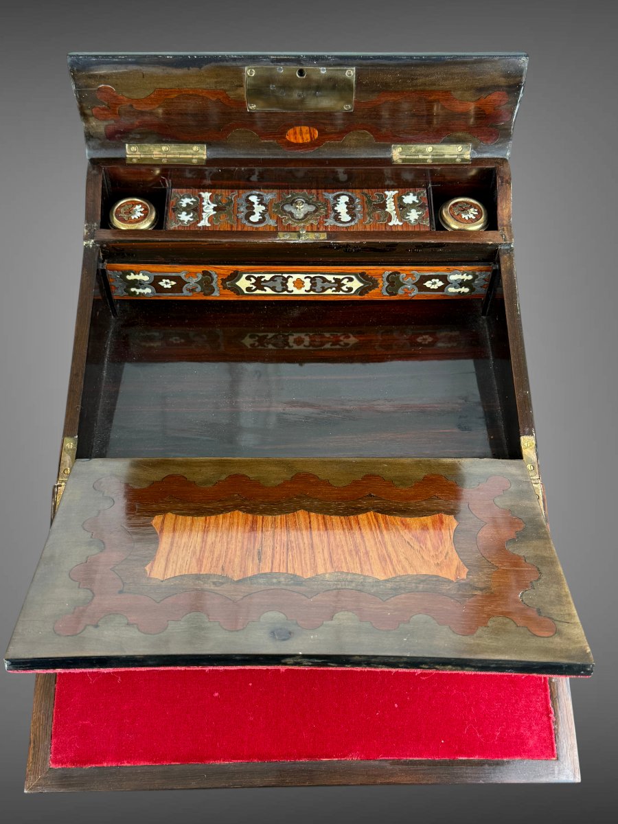 Marquetry Writing Desk With 2 Inkwells Napoleon III Period-photo-6