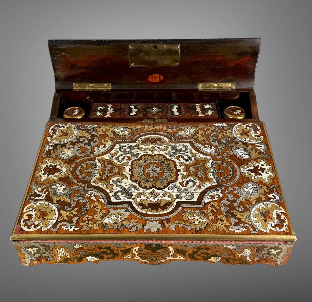Marquetry Writing Desk With 2 Inkwells Napoleon III Period-photo-8