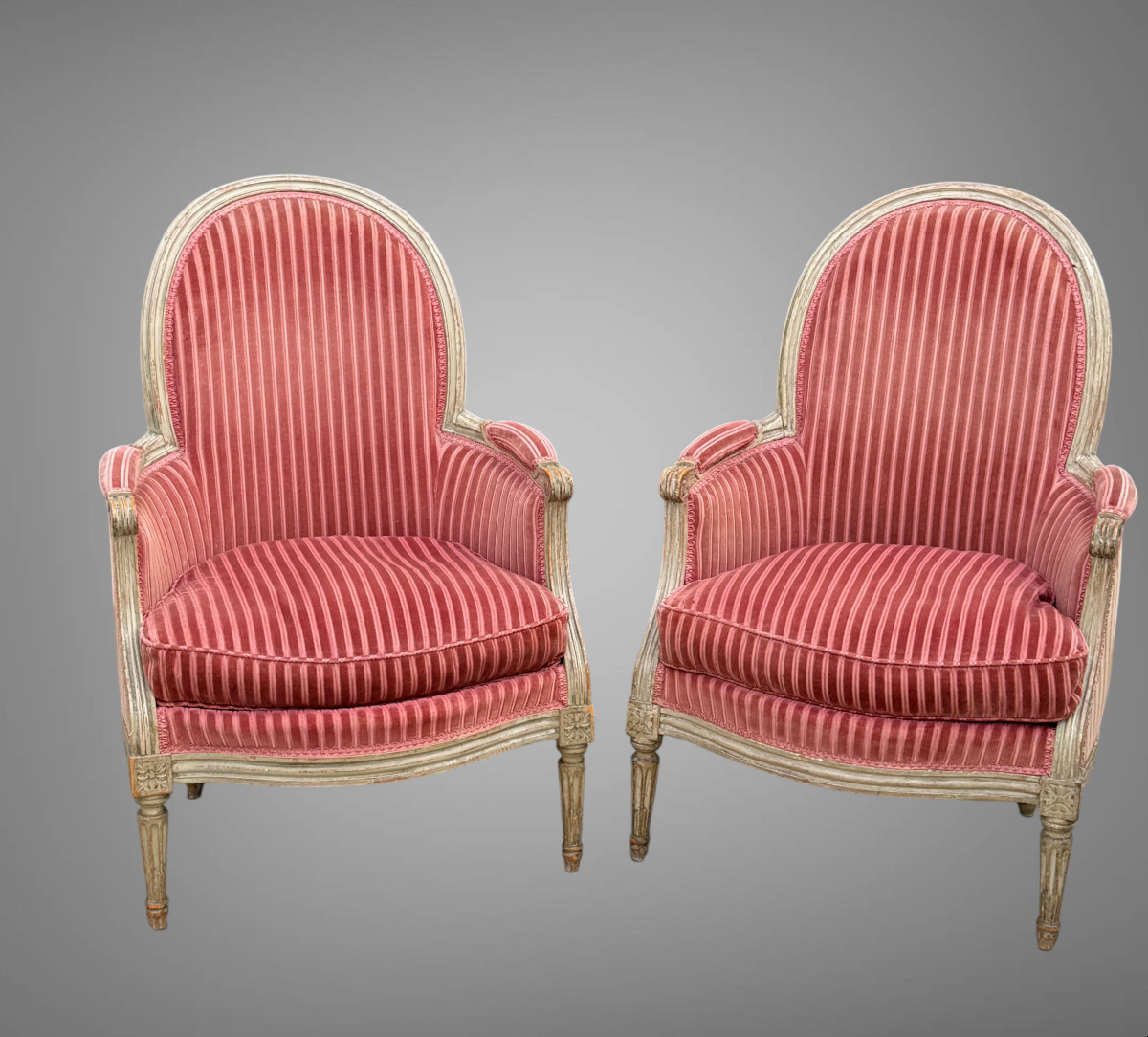 Pair Of Armchairs Bergeres ( 1+1 ) Period Louis XVI Stamped P . Pluvinet-photo-4