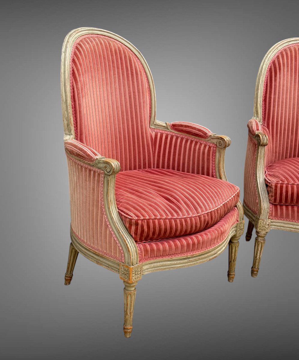 Pair Of Armchairs Bergeres ( 1+1 ) Period Louis XVI Stamped P . Pluvinet-photo-1
