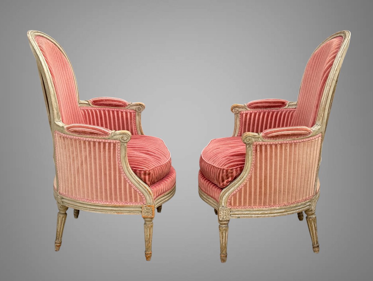 Pair Of Armchairs Bergeres ( 1+1 ) Period Louis XVI Stamped P . Pluvinet-photo-2