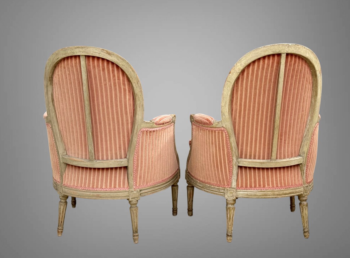 Pair Of Armchairs Bergeres ( 1+1 ) Period Louis XVI Stamped P . Pluvinet-photo-3