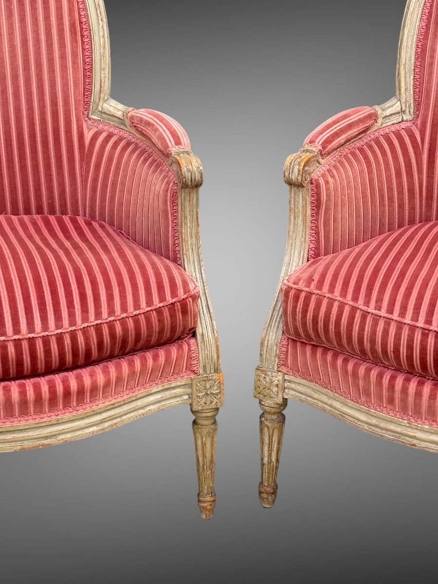 Pair Of Armchairs Bergeres ( 1+1 ) Period Louis XVI Stamped P . Pluvinet-photo-4