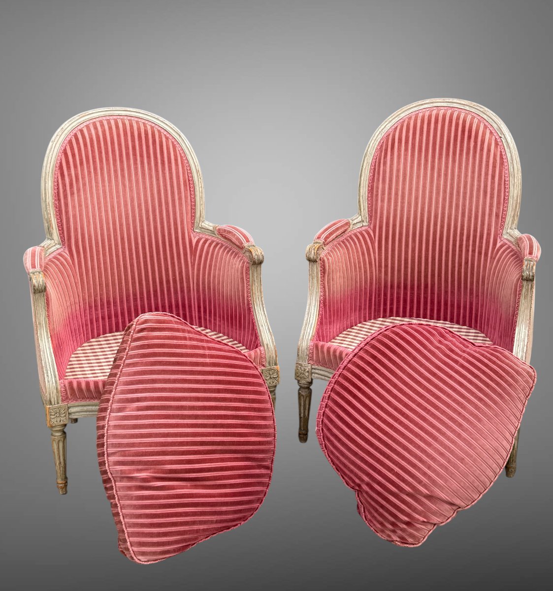 Pair Of Armchairs Bergeres ( 1+1 ) Period Louis XVI Stamped P . Pluvinet-photo-5